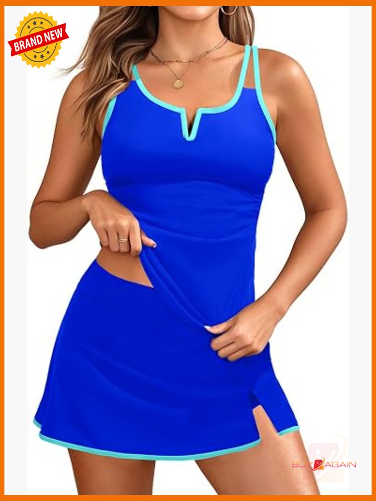 Tankini Swimsuits With Skirt Two Piece Tummy Control V-Wire Bathing Suit With